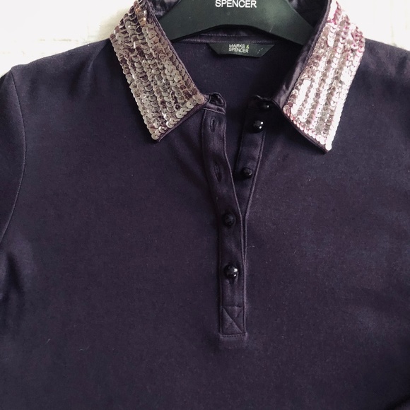 3/4 -Sleeve Sequin Collared Polo - Picture 7 of 8